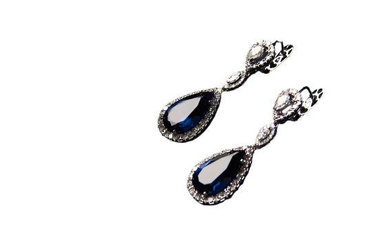 2CT Pear Shaped Sapphire Diamond Encrusted Custom Earrings
