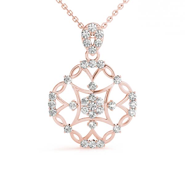 Ornate Floral Knot Pendant with 0.25ct Diamond – 18ct Gold (White / White & Yellow / White & Rose)