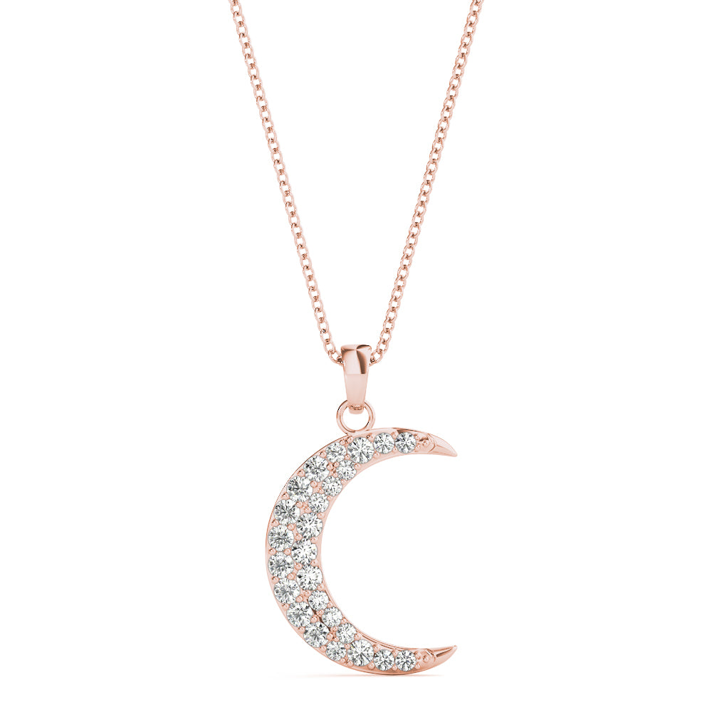 Pavé Moon Pendant – 0.19ct G SI Natural Diamonds – 18ct Gold (White / Yellow / Rose)