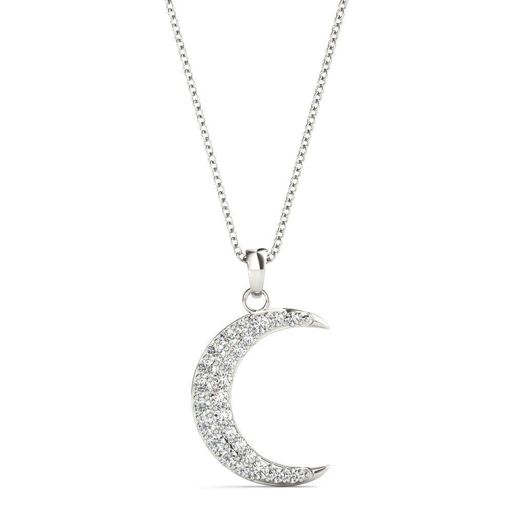 Pavé Moon Pendant – 0.19ct G SI Natural Diamonds – 18ct Gold (White / Yellow / Rose)