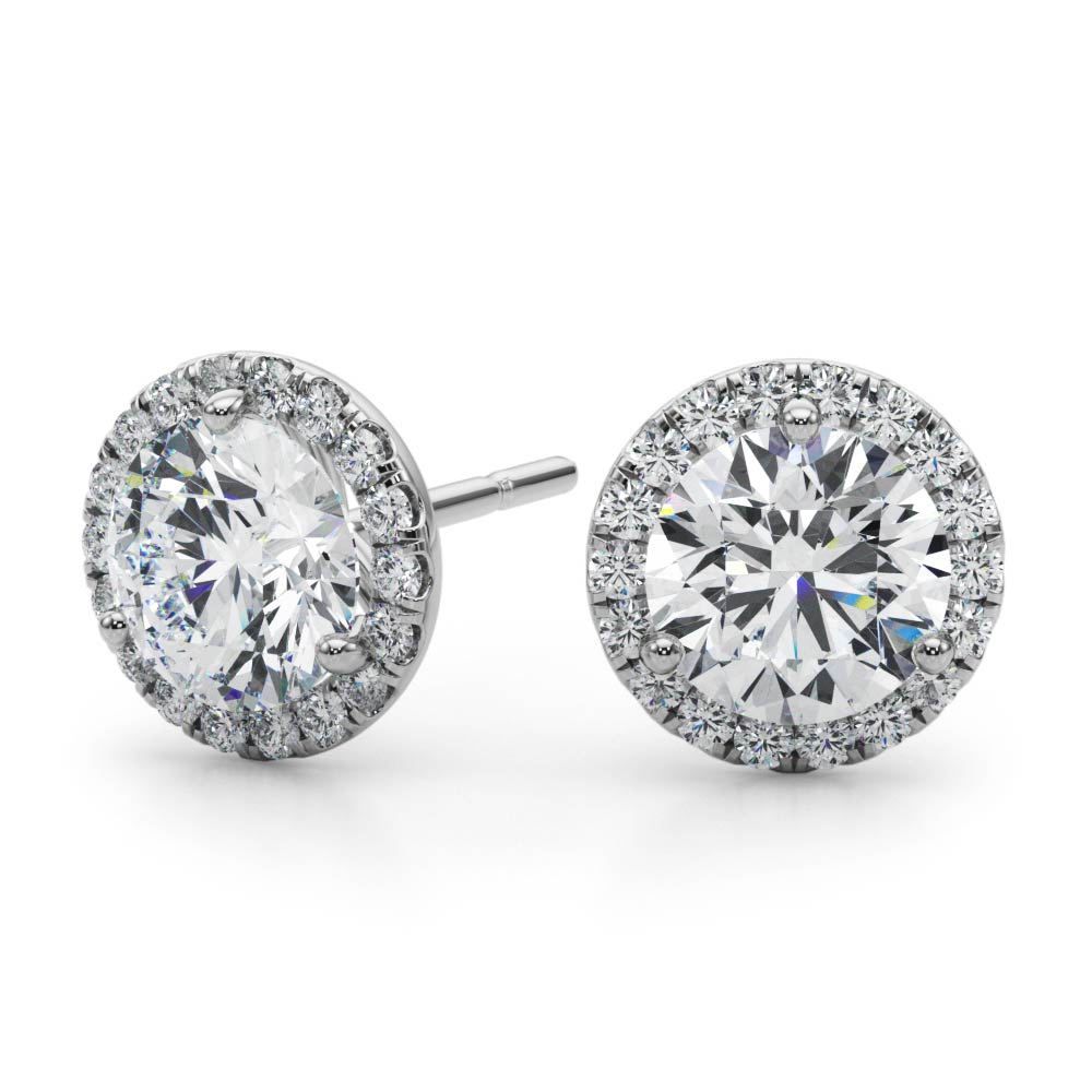 2.12ct Diamond Halo Stud Earrings – 18ct Gold (White / Yellow / Rose)