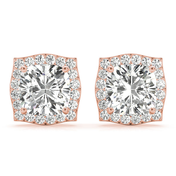 0.68ct Diamond Cushion Halo Stud Earrings – 18ct Gold (White / Yellow / Rose)