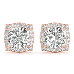 0.68ct Diamond Cushion Halo Stud Earrings – 18ct Gold (White / Yellow / Rose)