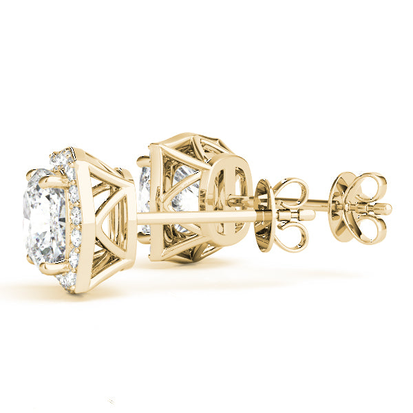 0.68ct Diamond Cushion Halo Stud Earrings – 18ct Gold (White / Yellow / Rose)