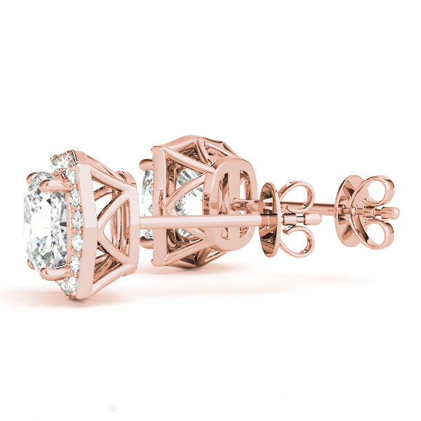 0.68ct Diamond Cushion Halo Stud Earrings – 18ct Gold (White / Yellow / Rose)
