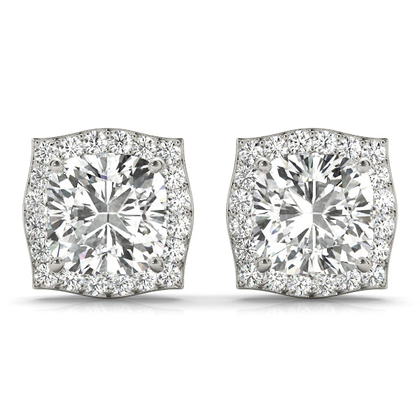 0.68ct Diamond Cushion Halo Stud Earrings – 18ct Gold (White / Yellow / Rose)