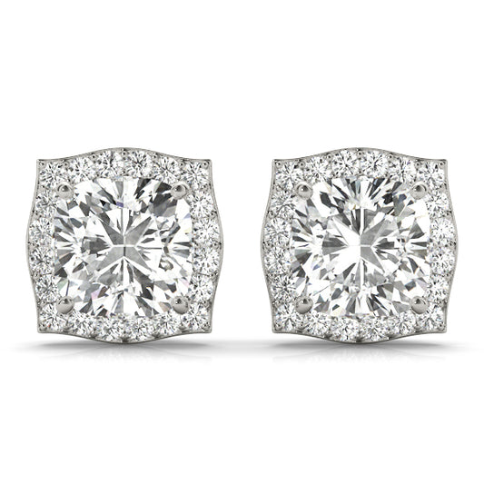 0.68ct Diamond Cushion Halo Stud Earrings – 18ct Gold (White / Yellow / Rose)