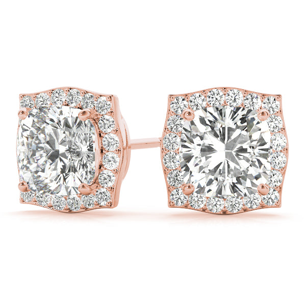 0.68ct Diamond Cushion Halo Stud Earrings – 18ct Gold (White / Yellow / Rose)