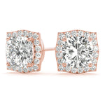 0.68ct Diamond Cushion Halo Stud Earrings – 18ct Gold (White / Yellow / Rose)