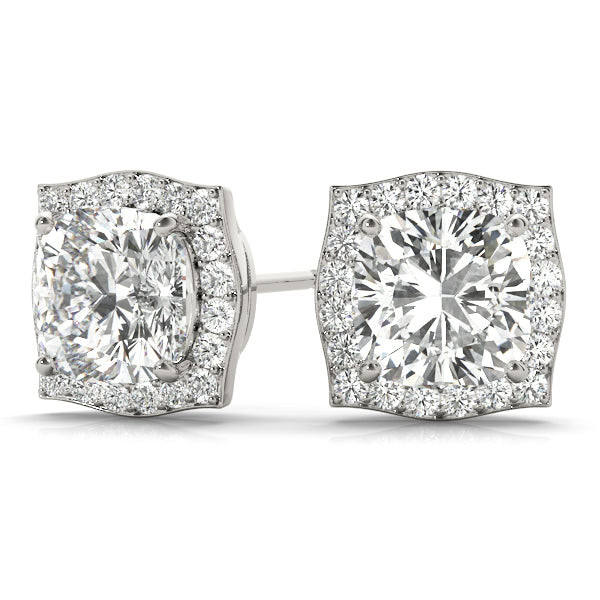 0.68ct Diamond Cushion Halo Stud Earrings – 18ct Gold (White / Yellow / Rose)