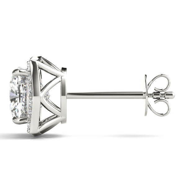 0.68ct Diamond Cushion Halo Stud Earrings – 18ct Gold (White / Yellow / Rose)
