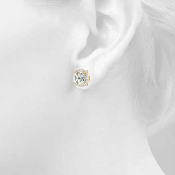 0.68ct Diamond Cushion Halo Stud Earrings – 18ct Gold (White / Yellow / Rose)