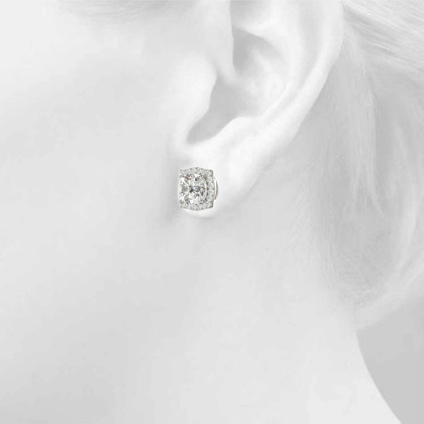 0.68ct Diamond Cushion Halo Stud Earrings – 18ct Gold (White / Yellow / Rose)