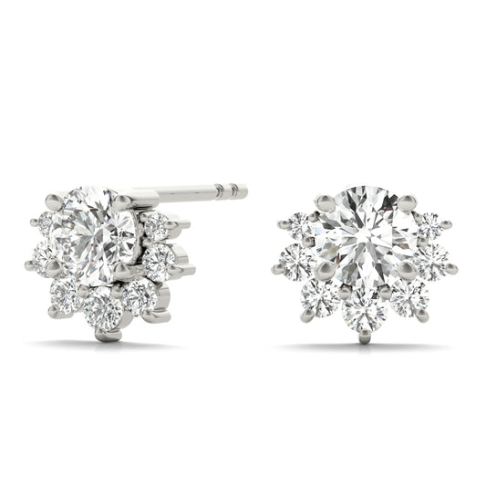 0.95ct Diamond Cluster Halo Stud Earrings – 18ct Gold (White / Yellow / Rose)
