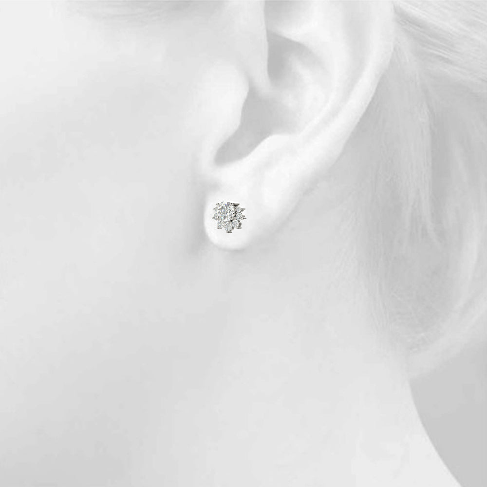 0.95ct Diamond Cluster Halo Stud Earrings – 18ct Gold (White / Yellow / Rose)