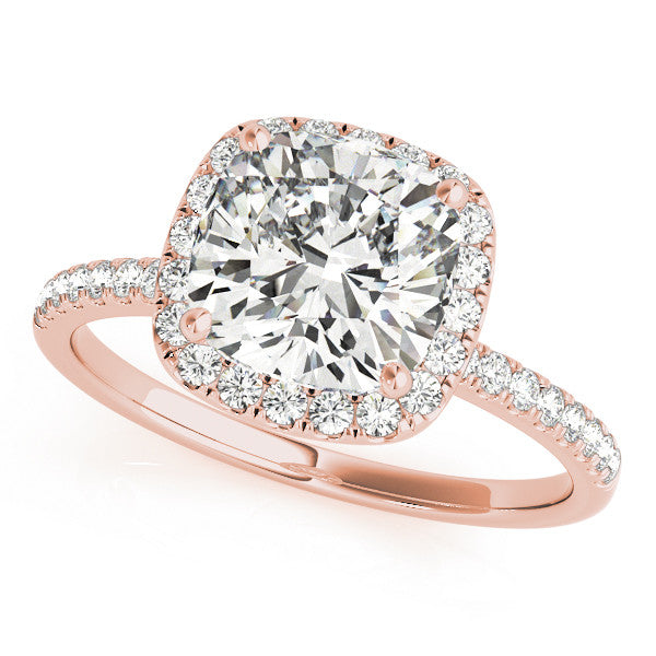 Cushion Cut Diamond Halo Engagement Ring – 18ct Rose Gold Romance