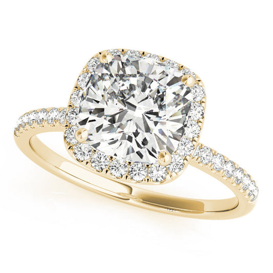 Cushion Cut Diamond Halo Engagement Ring – 18ct Yellow Gold Classic Brilliance