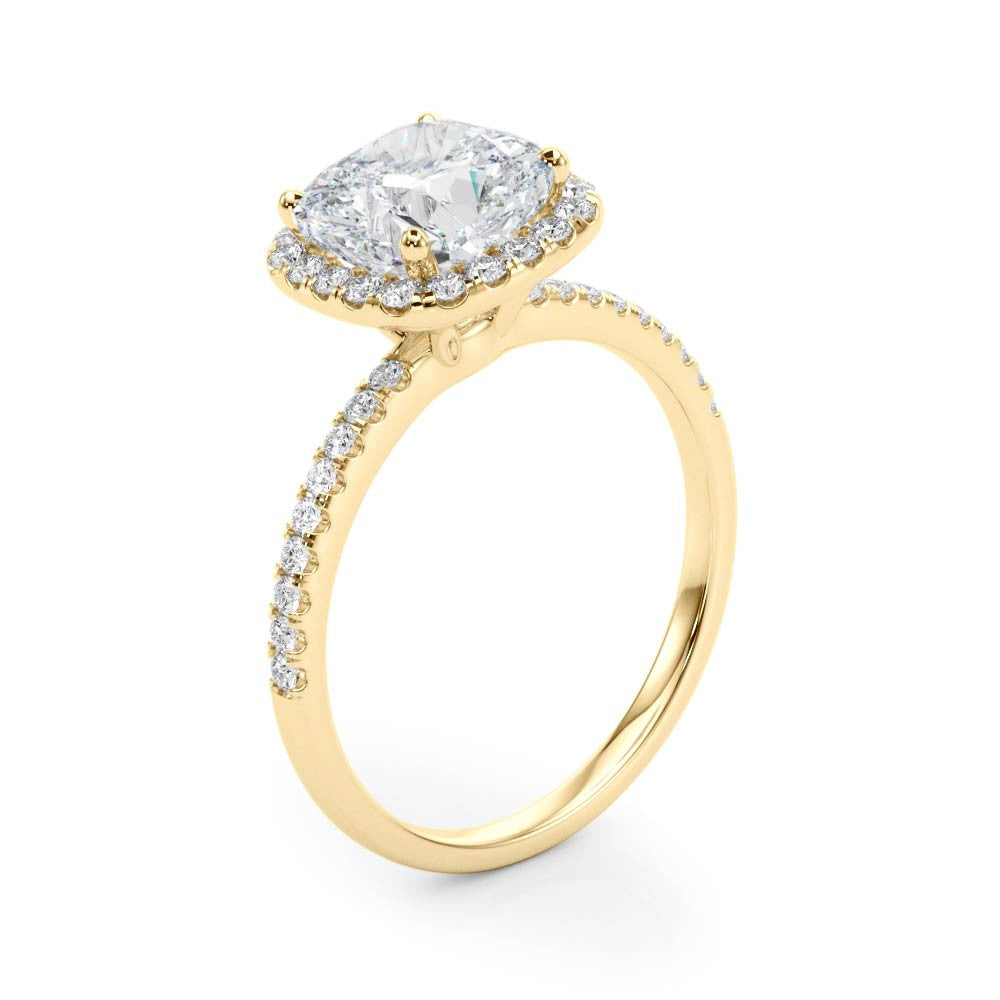 Cushion Cut Diamond Halo Engagement Ring – 18ct Yellow Gold Classic Brilliance