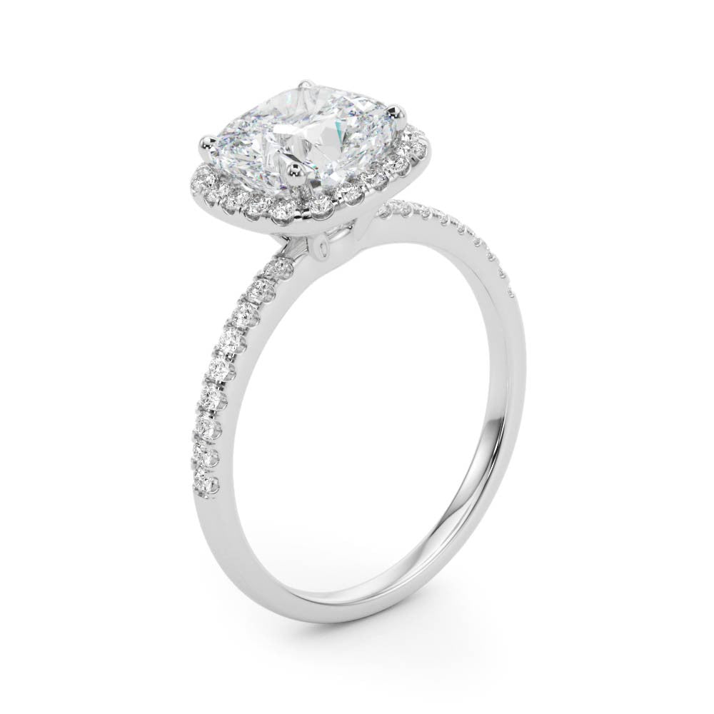 Cushion Cut Diamond Halo Engagement Ring – 18ct White Gold Masterpiece