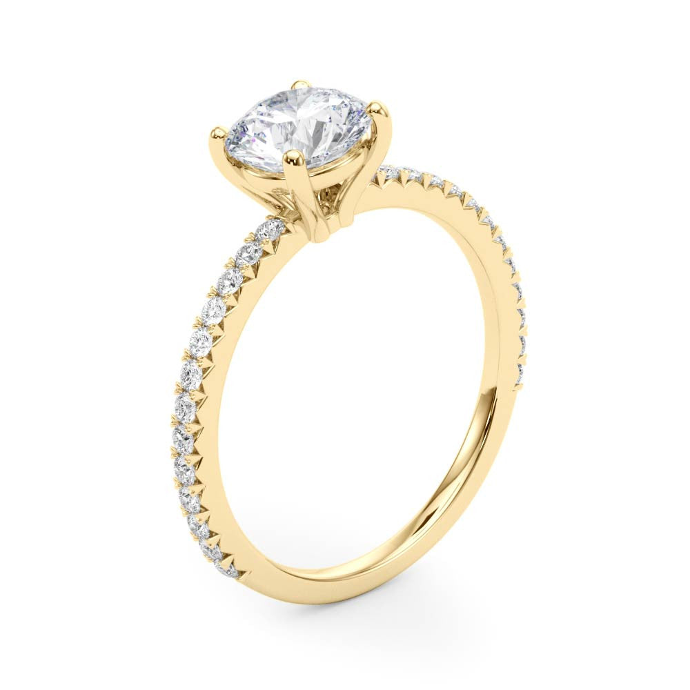 2ct Round Brilliant Diamond Engagement Ring with Claw-Set Shoulder Diamonds – 18ct Yellow Gold Classic Warmth