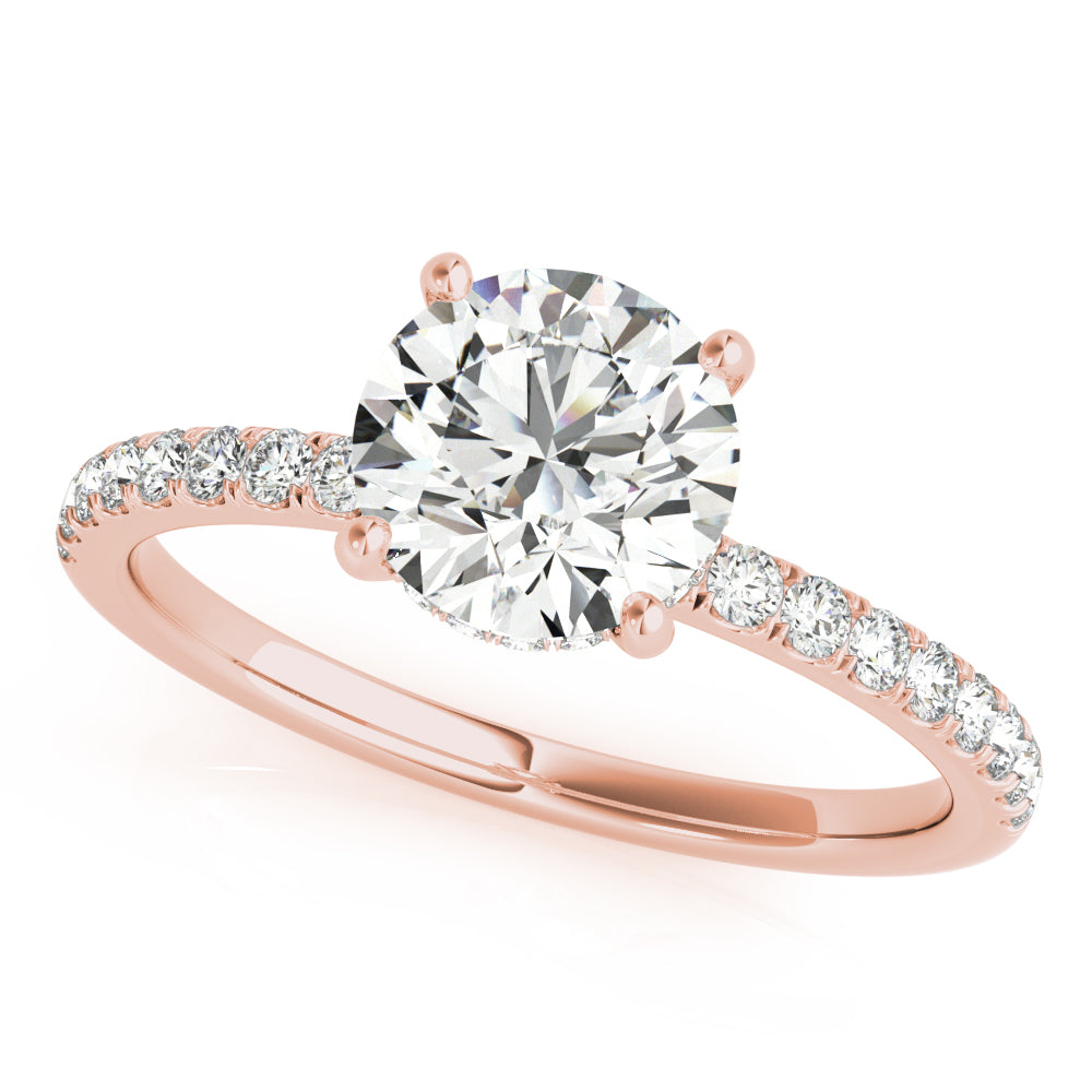 1ct Round Brilliant Diamond Engagement Ring with Hidden Halo & Cut Claw Set Shoulders – 18ct Rose Gold Romantic Elegance