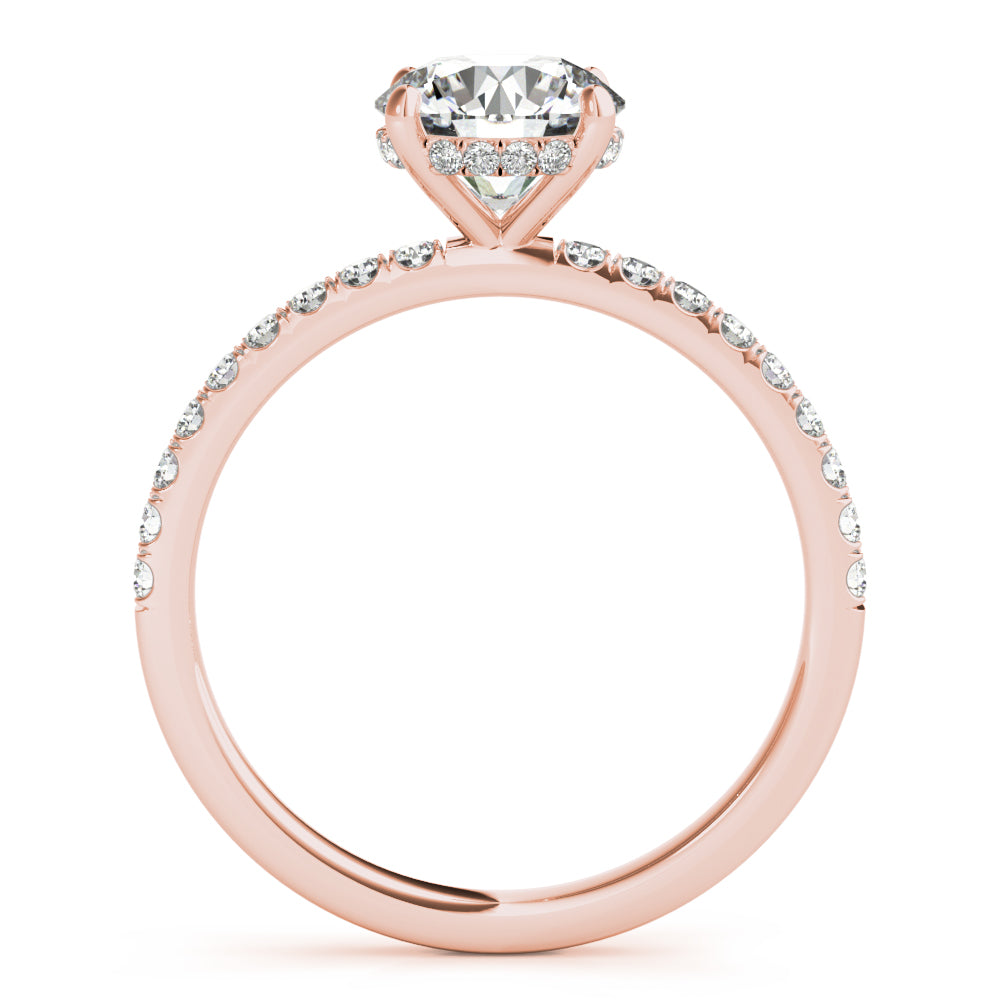 1ct Round Brilliant Diamond Engagement Ring with Hidden Halo & Cut Claw Set Shoulders – 18ct Rose Gold Romantic Elegance