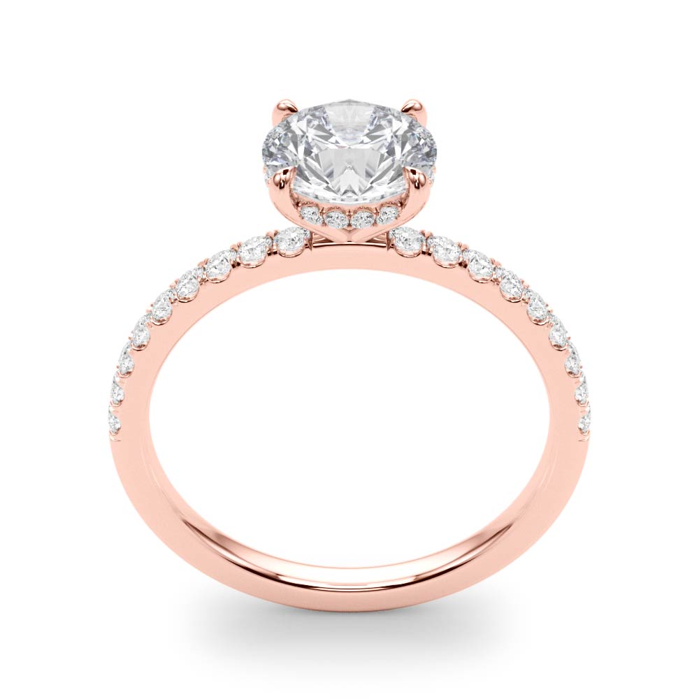1ct Round Brilliant Diamond Engagement Ring with Hidden Halo & Cut Claw Set Shoulders – 18ct Rose Gold Romantic Elegance
