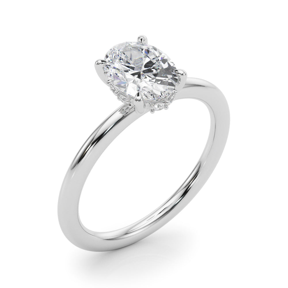 1ct Oval Diamond Solitaire Engagement Ring with Hidden Halo – 18ct White Gold Timeless Elegance