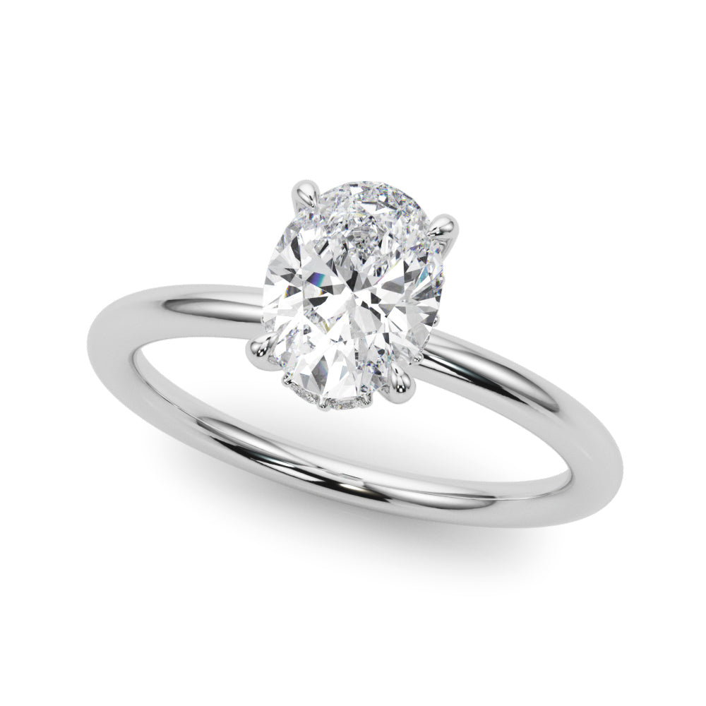 1ct Oval Diamond Solitaire Engagement Ring with Hidden Halo – 18ct White Gold Timeless Elegance
