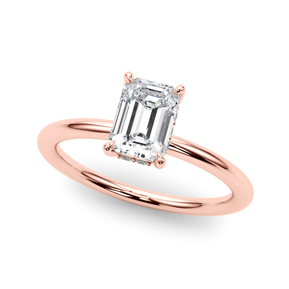 2.50ct Emerald Cut Diamond Solitaire Engagement Ring with Hidden Halo – 18ct Rose Gold Romantic Grandeur