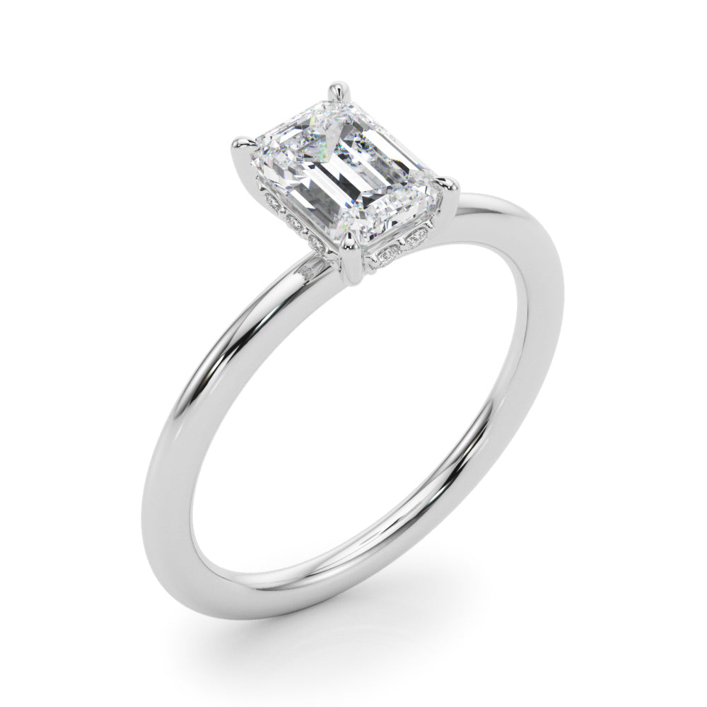 2.50ct Emerald Cut Diamond Solitaire Engagement Ring with Hidden Halo – 18ct Rose Gold Romantic Grandeur