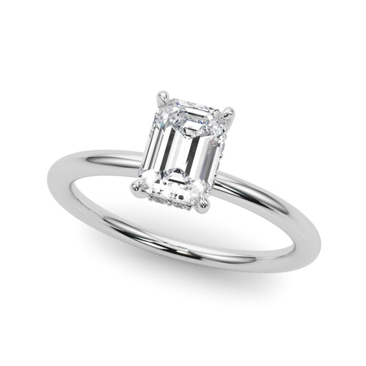 2.50ct Emerald Cut Diamond Solitaire Engagement Ring with Hidden Halo – 18ct Rose Gold Romantic Grandeur