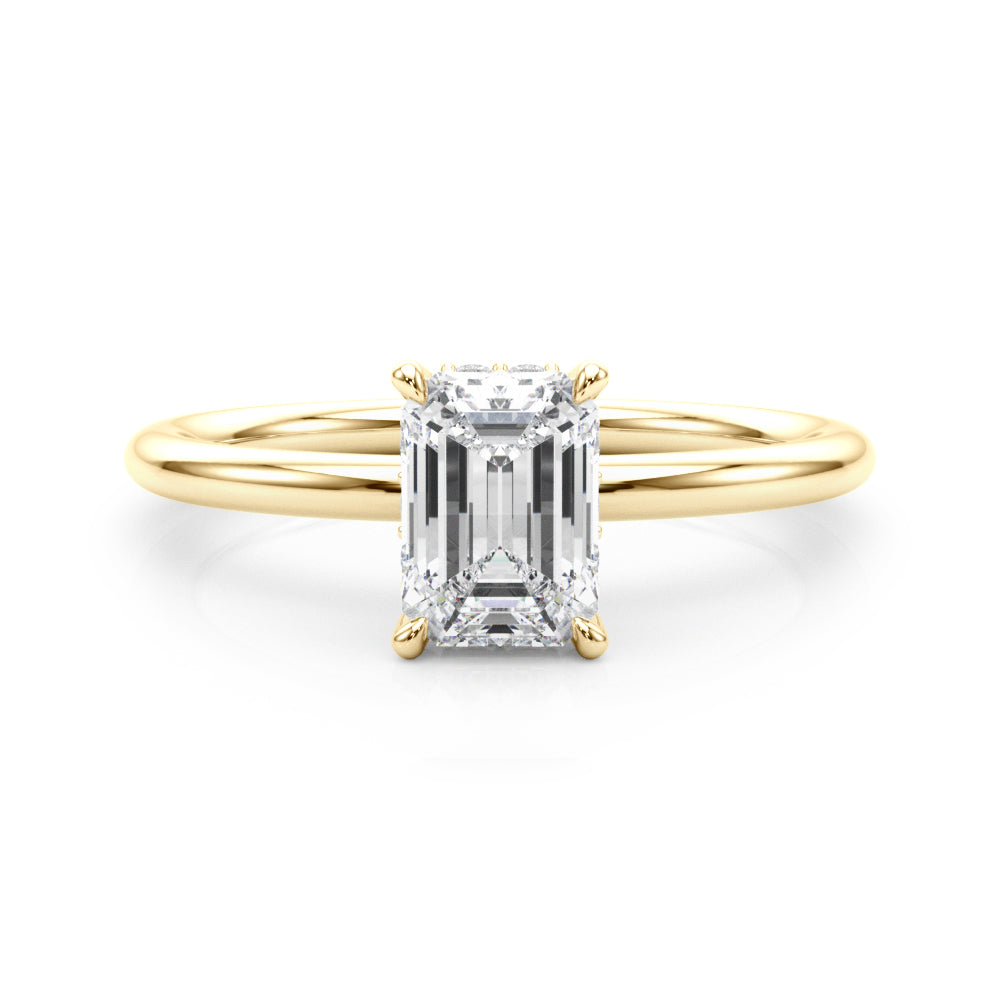 2.50ct Emerald Cut Diamond Solitaire Engagement Ring with Hidden Halo – 18ct Rose Gold Romantic Grandeur