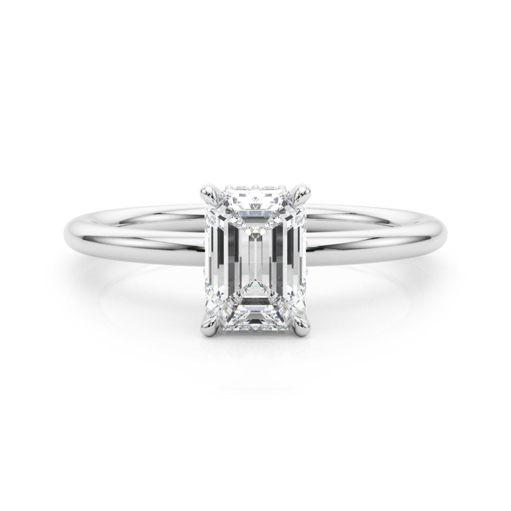 2.50ct Emerald Cut Diamond Solitaire Engagement Ring with Hidden Halo – 18ct Rose Gold Romantic Grandeur