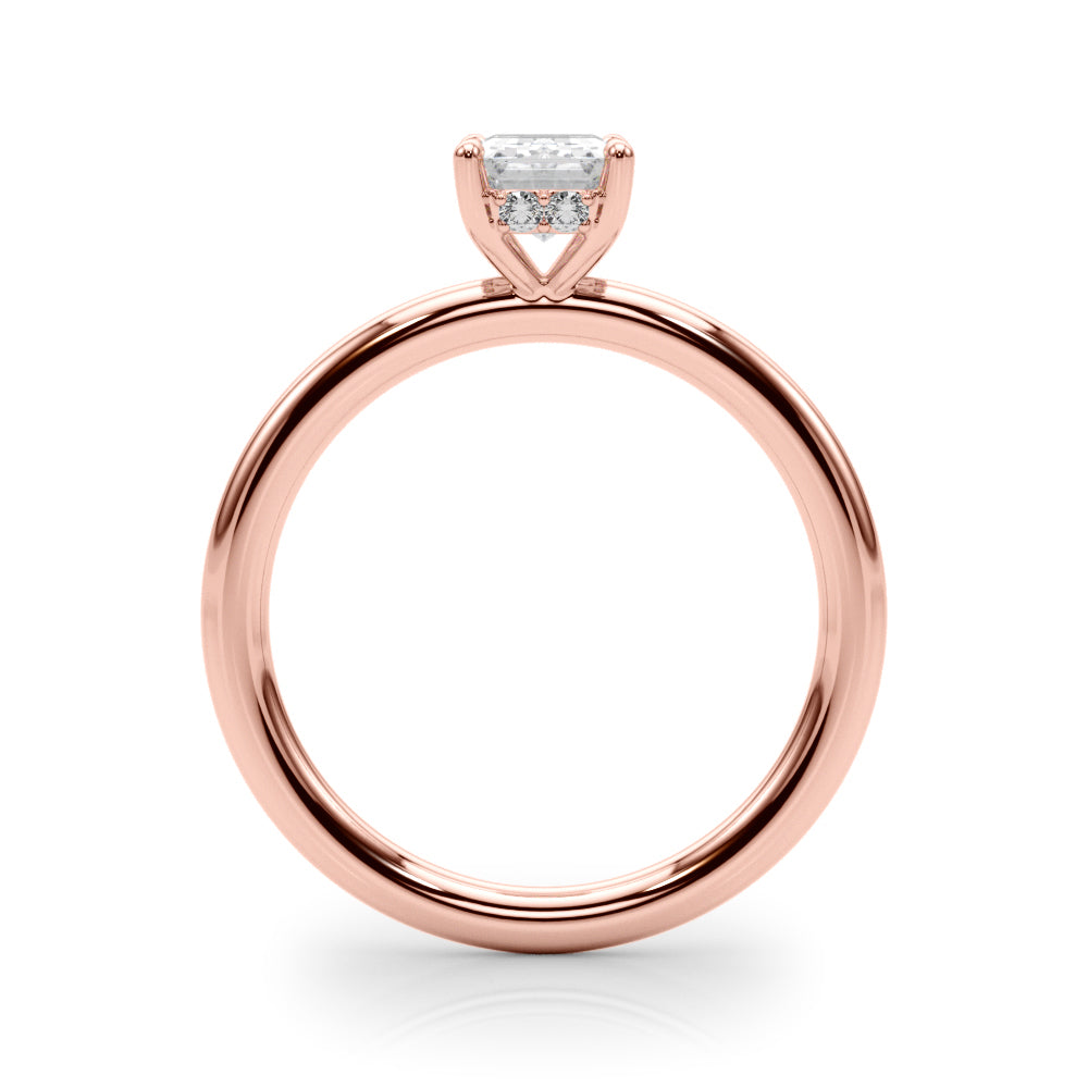 2.50ct Emerald Cut Diamond Solitaire Engagement Ring with Hidden Halo – 18ct Rose Gold Romantic Grandeur