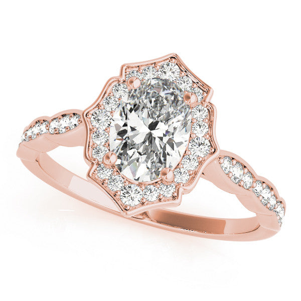 1ct Oval Diamond Halo Engagement Ring – 18ct Rose Gold Romantic Grandeur