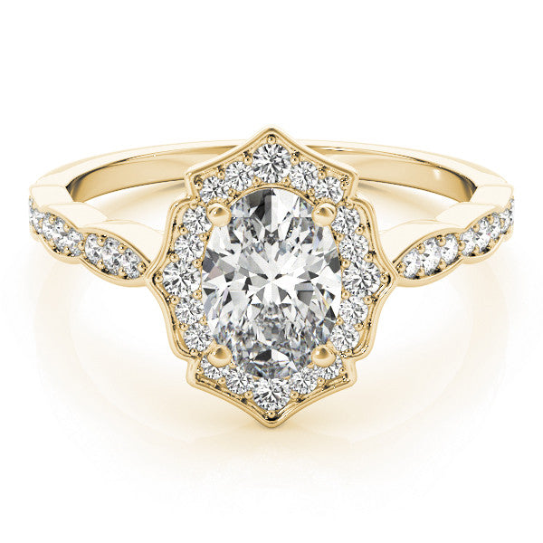 1ct Oval Diamond Halo Engagement Ring – 18ct Yellow Gold Classic Opulence