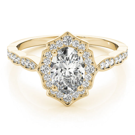 1ct Oval Diamond Halo Engagement Ring – 18ct Yellow Gold Classic Opulence
