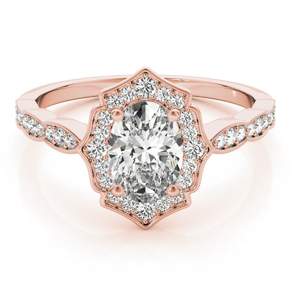 1ct Oval Diamond Halo Engagement Ring – 18ct Rose Gold Romantic Grandeur