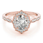 1ct Oval Diamond Halo Engagement Ring – 18ct Rose Gold Romantic Grandeur