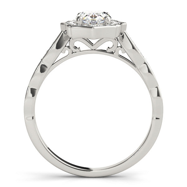 1ct Oval Diamond Halo Engagement Ring – 18ct White Gold Ornate Elegance