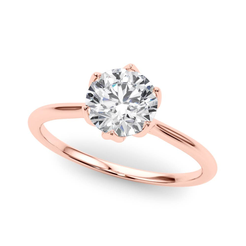 Round Brilliant Diamond Solitaire Engagement Ring with Six Claw Petal Setting – 18ct Rose Gold Romantic Elegance