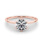 Round Brilliant Diamond Solitaire Engagement Ring with Six Claw Petal Setting – 18ct Rose Gold Romantic Elegance