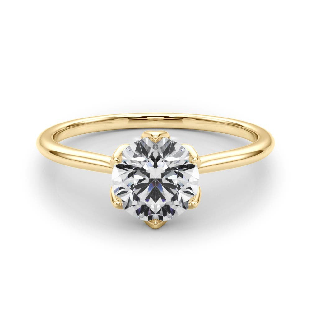 Round Brilliant Diamond Solitaire Engagement Ring with Six Claw Petal Setting – 18ct Yellow Gold Classic Warmth