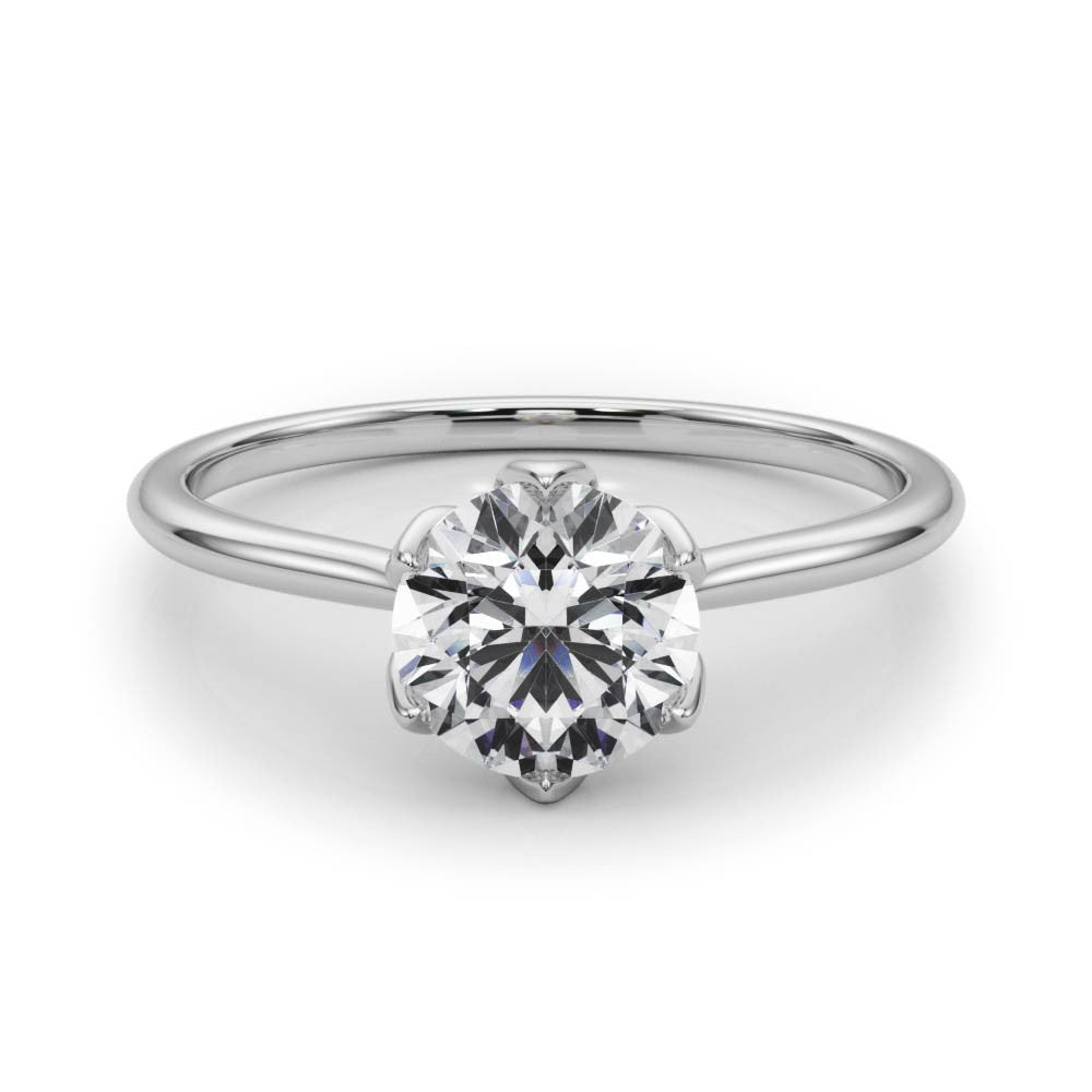 Round Brilliant Diamond Solitaire Engagement Ring with Six law Petal Setting – 18ct White Gold Timeless Radiance