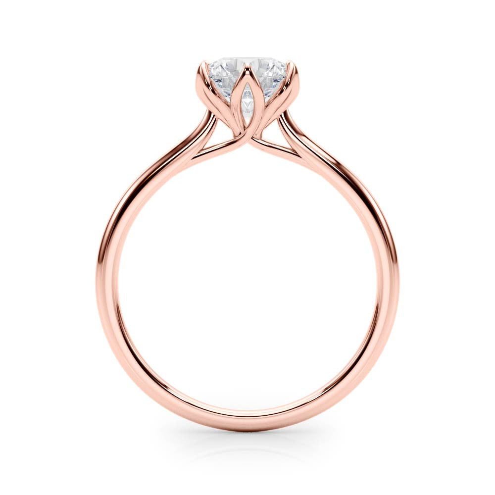 Round Brilliant Diamond Solitaire Engagement Ring with Six Claw Petal Setting – 18ct Rose Gold Romantic Elegance