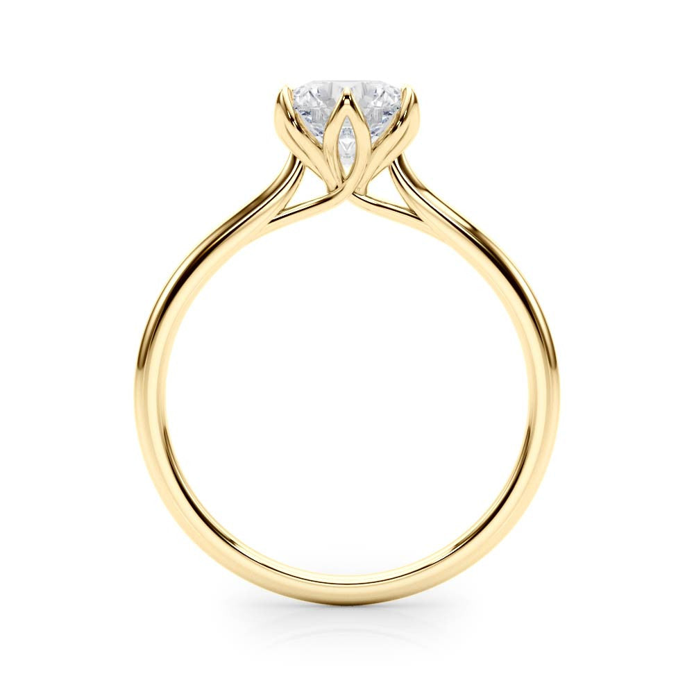 Round Brilliant Diamond Solitaire Engagement Ring with Six Claw Petal Setting – 18ct Yellow Gold Classic Warmth