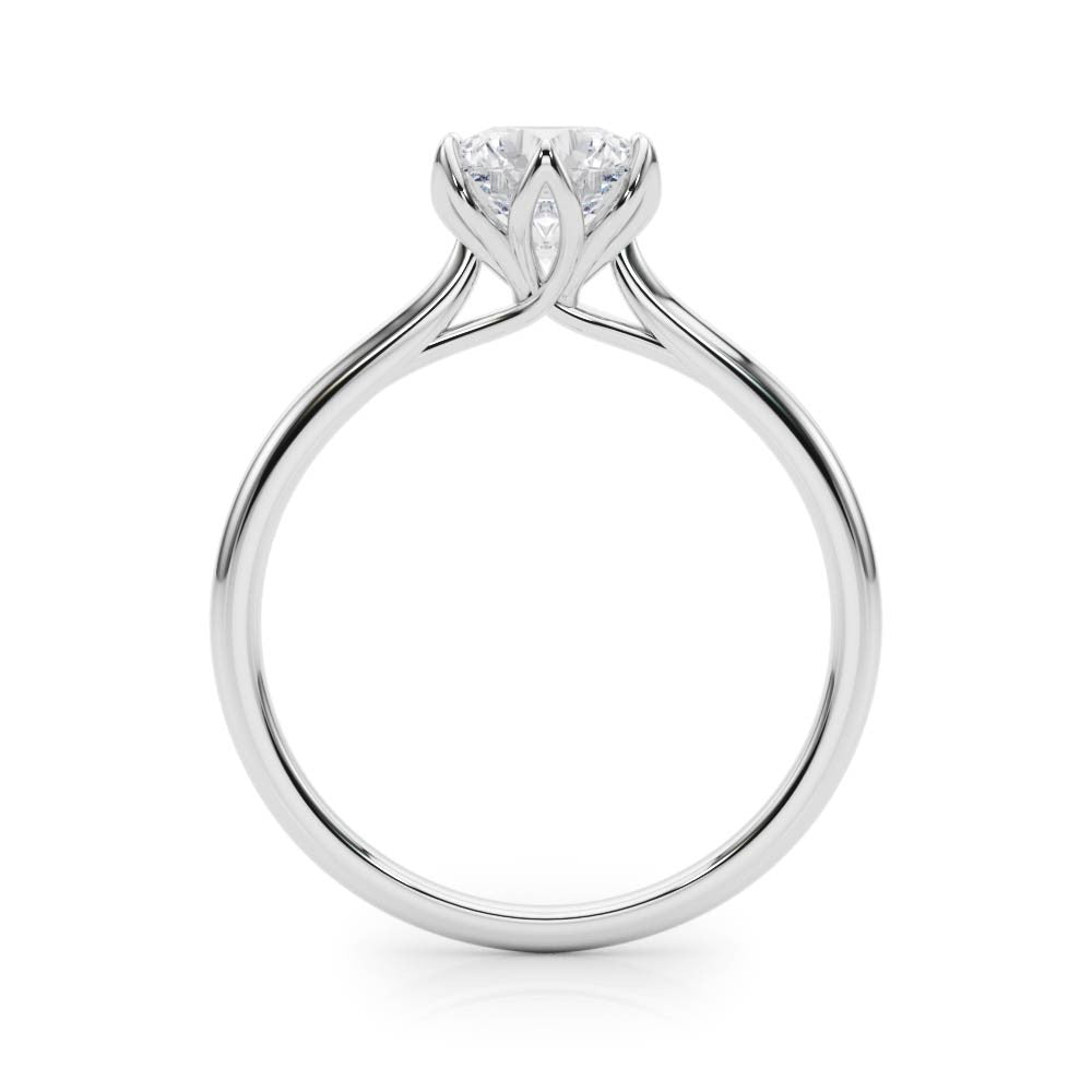 Round Brilliant Diamond Solitaire Engagement Ring with Six law Petal Setting – 18ct White Gold Timeless Radiance