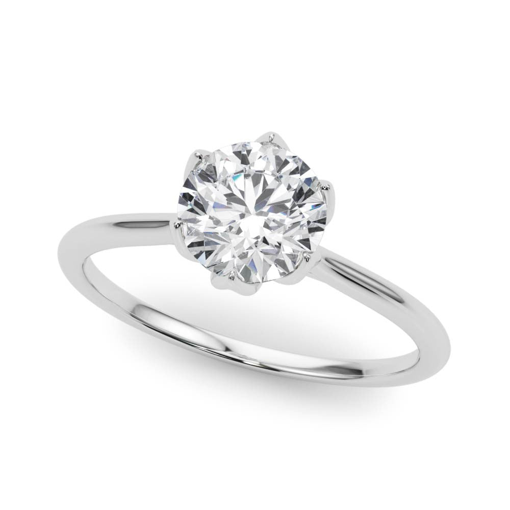 Round Brilliant Diamond Solitaire Engagement Ring with Six law Petal Setting – 18ct White Gold Timeless Radiance