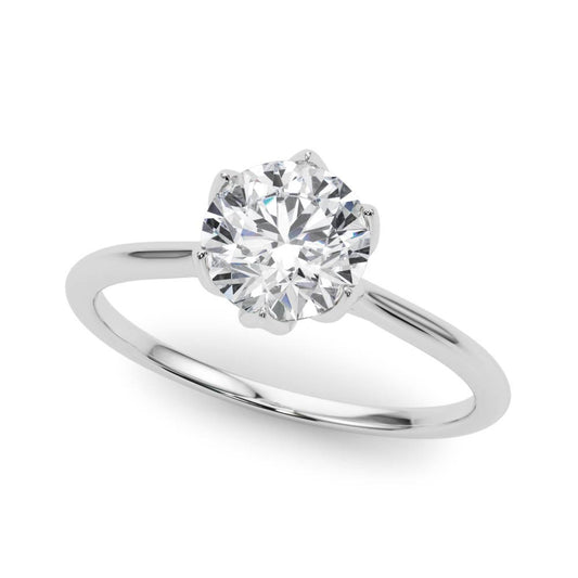 Round Brilliant Diamond Solitaire Engagement Ring with Six law Petal Setting – 18ct White Gold Timeless Radiance
